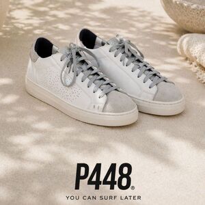 P448 You Can Surf Later White & Gray Leather Suede Low Tops Womens Size 39/ 8.5